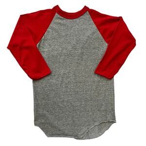 Vintage 80s Red Grey Ringer Baseball Tee Shirt // Size Small